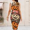 Women Plus Size Round Neck Sleeveless Halloween Sloth Printed Bodycon Midi Dress