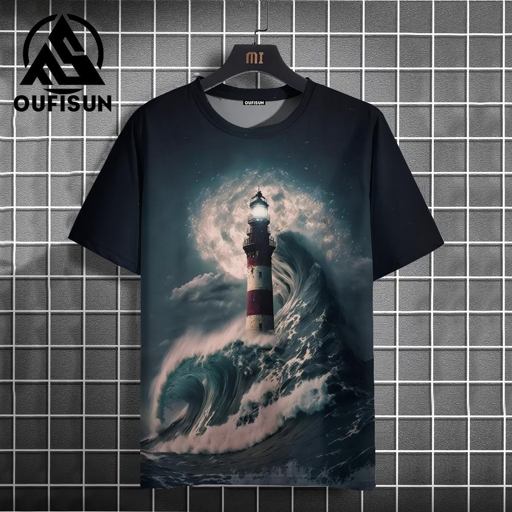 

Футболка Dark Lighthouse для унисекс, повседневные топы с короткими рукавами, летняя одежда унисекс, черная крутая футболка с большим рисунком с 3D-принтом L