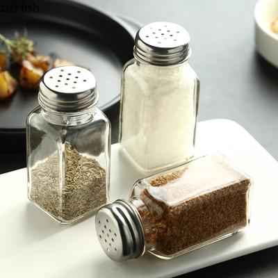 Simple Glass Seasoning Jar Stainless Steel Lid Monosodium Glutamate Jar Salt Bottle Spice Jar Pepper Powder Jars Kitchen Tools