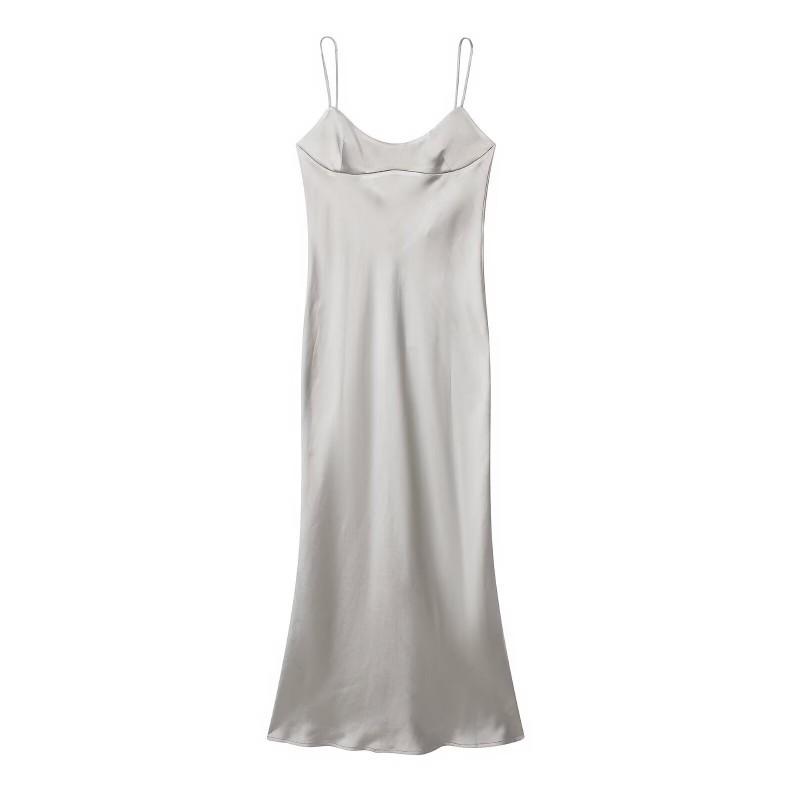 

European American Women s Clothing Sexy Hot Girl Silk Satin Top Suspender Long Dress L срібний