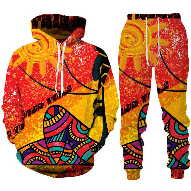 Frühling Herbst Afrikanischer Stil 3D Druck Trainingsanzug Set Mann Frau Hoodie + Hose 2-teilige Sets Dashiki Ethnisch Lässig Pullover Streetwear