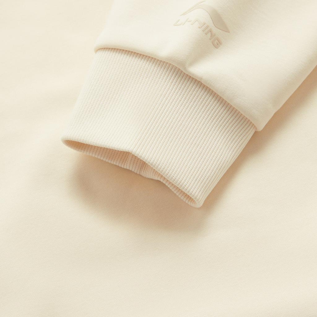 Li Ning Sports Fashion Series Far Infrared Warmth Anti-Static Anti-Bacterial Hooded Pullover Fleece Sweatshirt Women Sweatshirt Swan-White AWDUF88-1