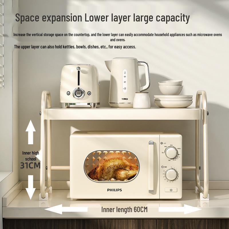 Cremefarbenes Doppelschicht-Küchenregal im Stil für Mikrowelle und Reiskocher