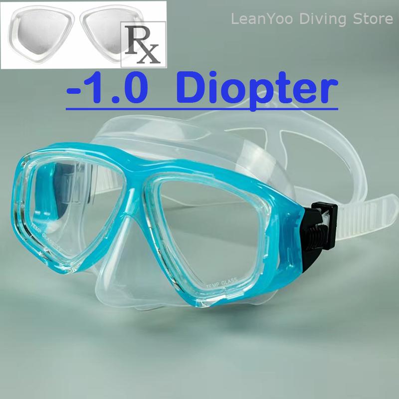 Optical Tempered Glass Diving Goggles Corrective Swimming Mask for Short-Sighted Swimmers Power Range -1.0 To -8.0 Diopter