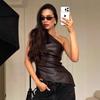 European & American Women's Sleeveless One-Shoulder Zipper T-Shirt with Oblique Collar for Autumn