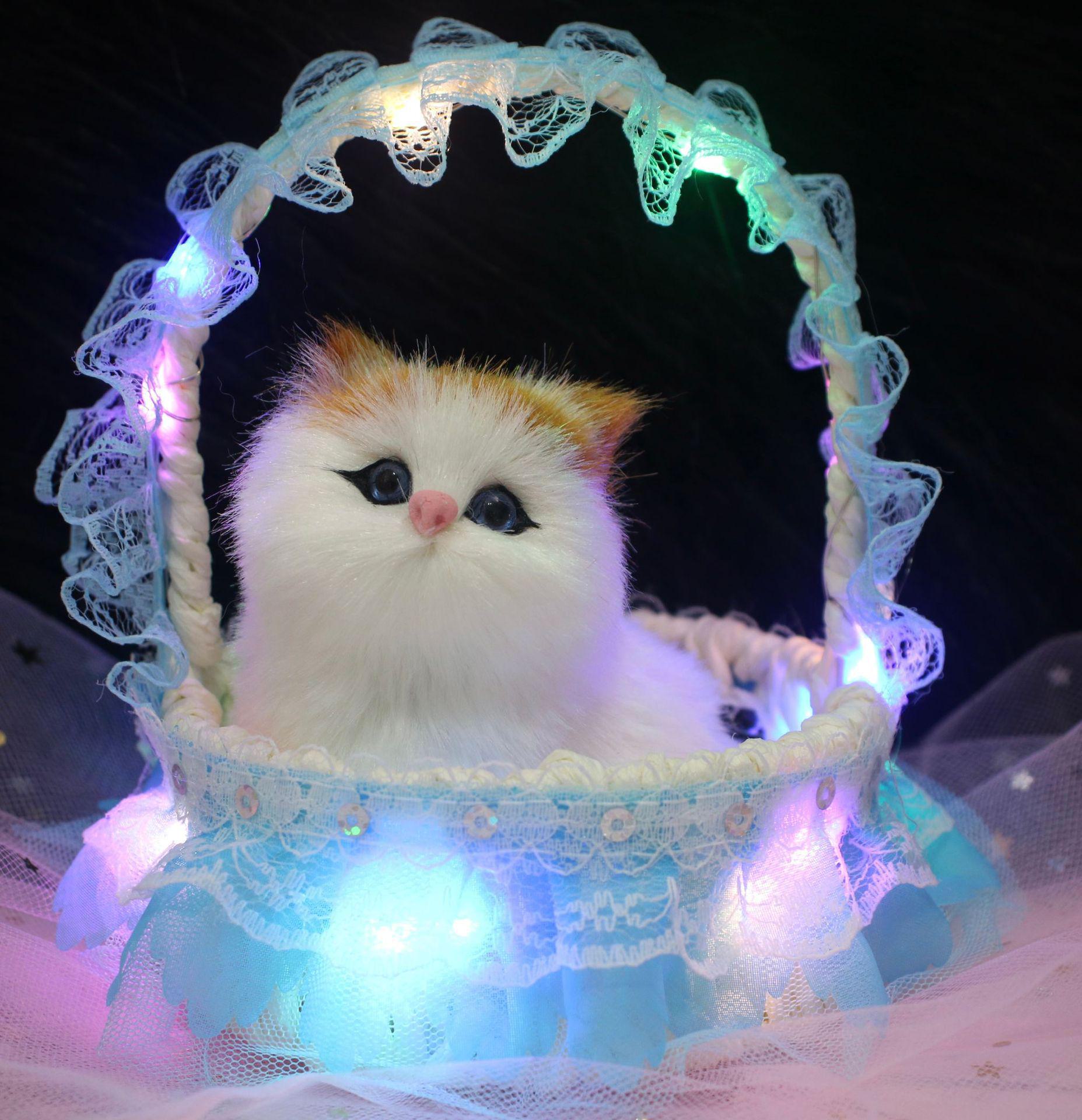 

Говорящий котенок, плюшевый, с подсветкой и блестками: Имитация кота в корзине, идеальный подарок для девушки sequined basket cat with light темно-синий