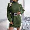 Women's  And Winter European And American Casual Button Turtleneck Long-sleeved Bottoming Sweater Dress