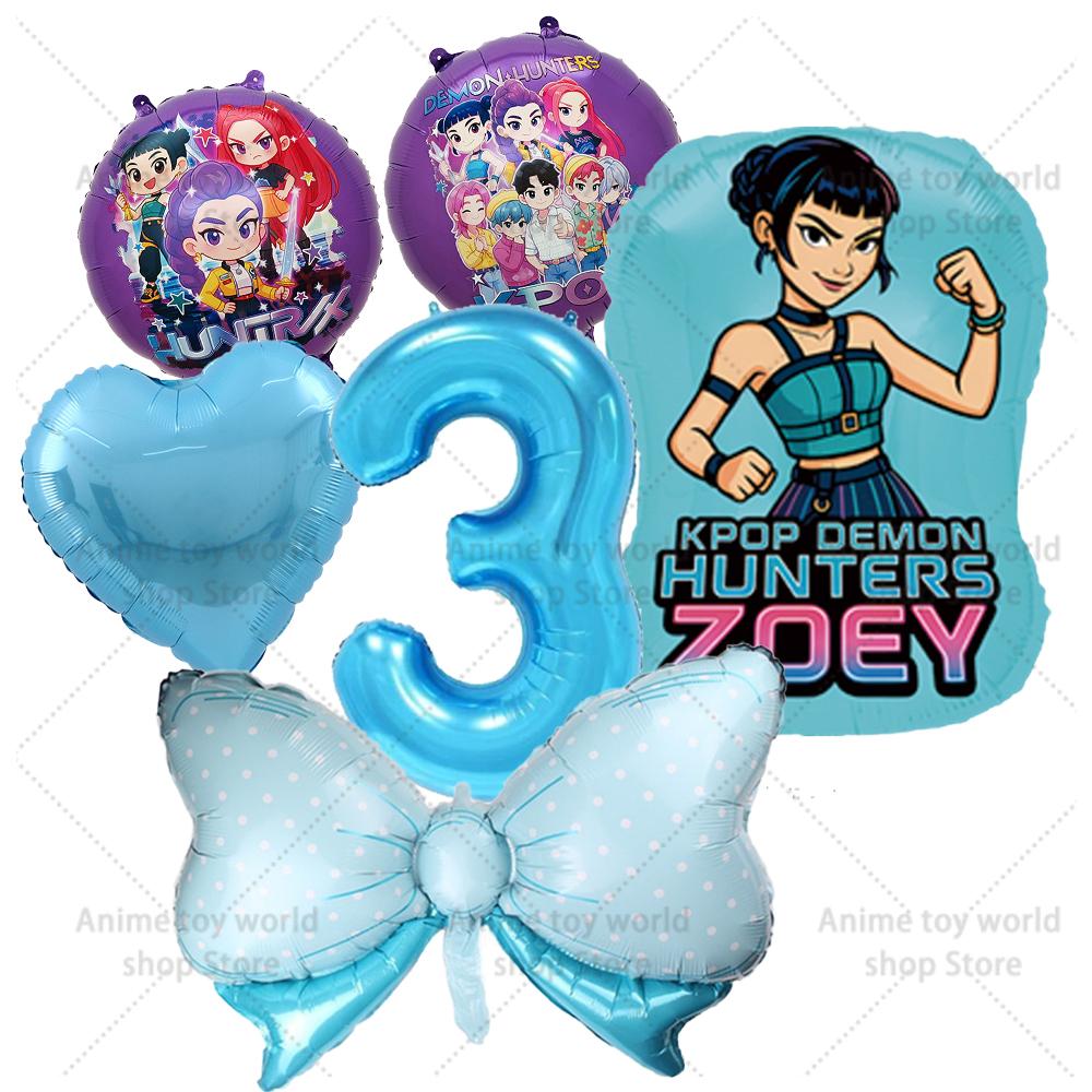 K-pop Demon Hunters Balloons Birthday Party Decoration Number 1-10 Baloon Set Kids Girls Korean Group Globals MIRA RUMI ZOEY Round Sensory Compression