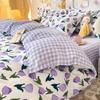 Floral Bedding Set Purple Tulips Ins Single Queen Size Duvet Cover No Filler Flat Sheet Pillowcase Home Hotel Bed Linens