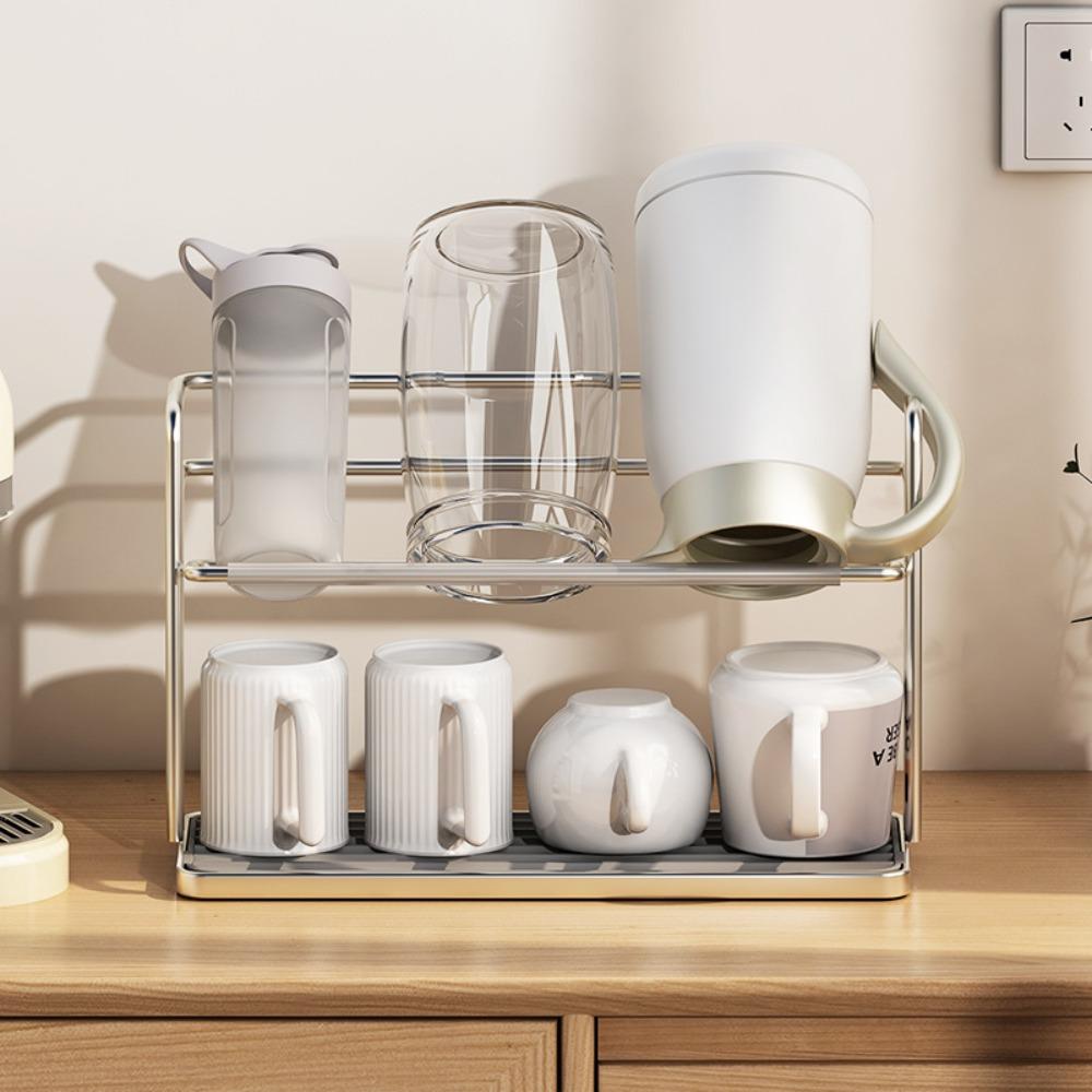 with Drain Tray Bottle Drying Rack Slanted Design Cup Organizer Cup Storage Rack  Kitchen Table