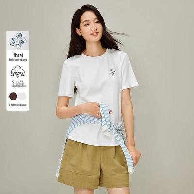 INMAN Damen Frühling 2026 Locker geschnittenes T-Shirt mit Stickerei, Kurzarm