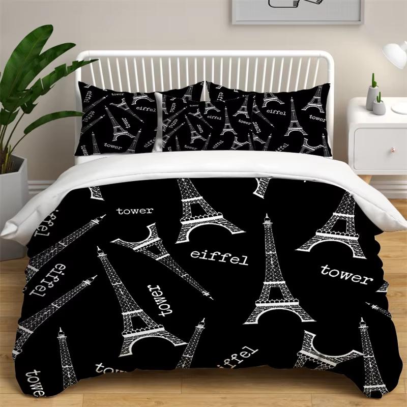 Eiffel Tower Duvet Cover Set Romantic Paris Tower Bedding Set French Style Home Decor Cityscape Quilt Cover King For Girls Boys