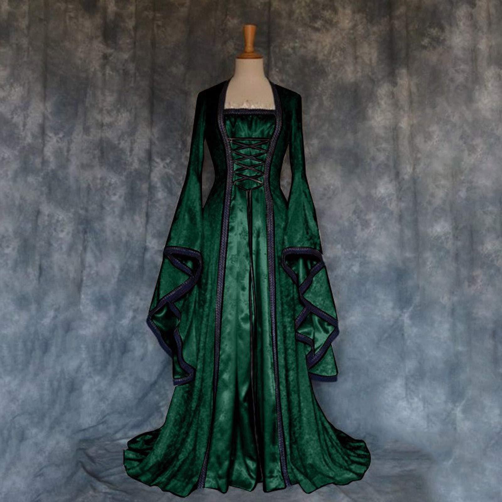 

Платье для женщин, костюмы на Хэллоуин, пиратское платье, регулируемое кружевное платье в ирландском стиле ретро, ​​длинное платье XXXL зелёный