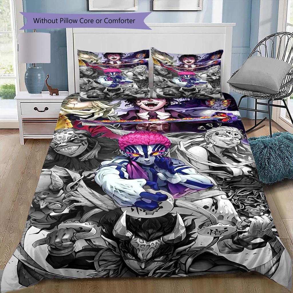 Juego de Cama con Estampado de Anime Colcha Funda de Colcha Funda de Almohada Decoración del Hogar Regalo de Cumpleaños (1 * funda nórdica + 2 * fundas de almohada, sin núcleo)