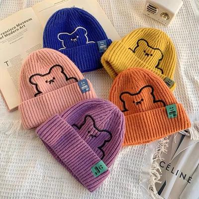 Bonnet Tricoté Dessin Animé de Noël Hivernal en Laine Épais Chaud pour Enfants Automne Extérieur Décontracté Confortable Mode