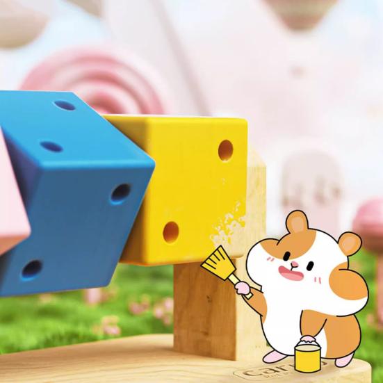 Hamster Enrichment Toy Wooden Painted Cubes Guinea Pig Chew Toy Pet Teeth Grinding Toy