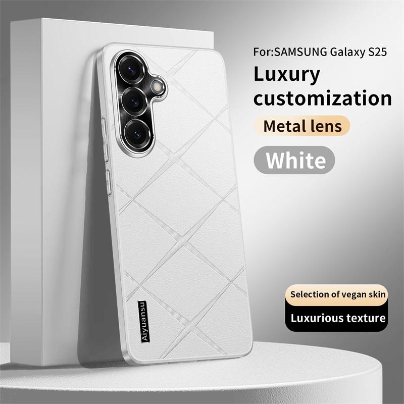 

Для Samsung Galaxy S25 S25 Ultra высококлассный чехол из веганской кожи с металлической защитой объектива, противоударный и устойчивый к отпечаткам пальцев For Galaxy S25 Ultra белый