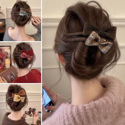 Mädchen Haarnadel Doppelschleife Dekoration Weiches Filz Herbst Winter Haarspange Große Größe Hinterkopf Haarnadel Haarschmuck