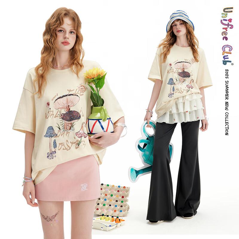 UNIFREE Retro Mushroom Print T-Shirt M