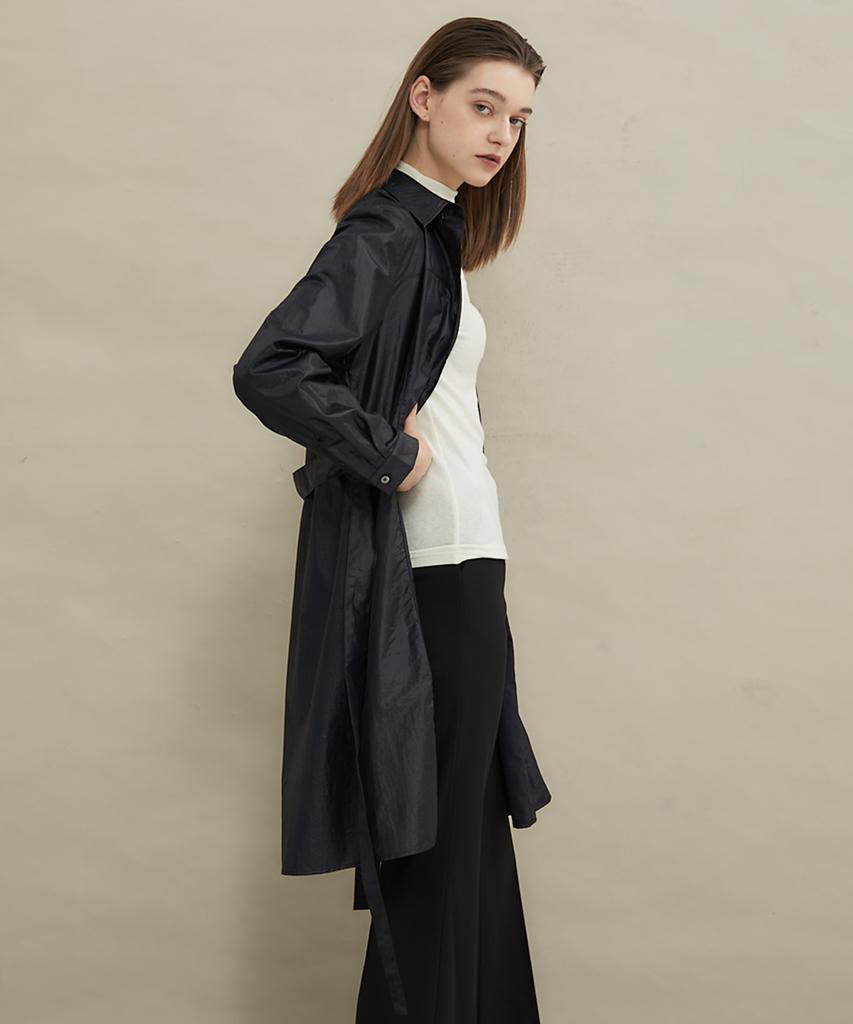 MANAVIS7 Gloss Shirt Dress [Black]