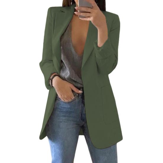 Women Suit Coat Lapel Long Sleeve Open Front Suit Jacket with Pockets Solid Color Slim Fit Office Work Basic Outerwear