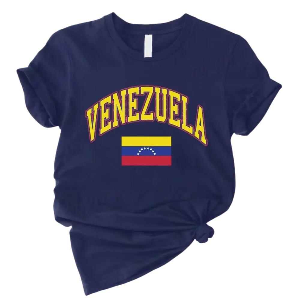 Cotton Shirt with Venezuelan Flag Printed on It Traditional South American Shirt 2026 Summer Fashion Women Cotton Loose Tshirt