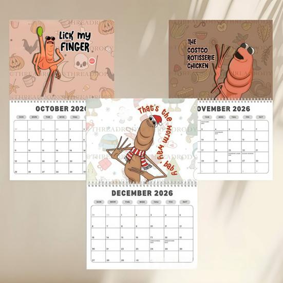 Kalendarz ścienny Robak 2026 12-miesięczny planer do zawieszenia na ścianie Zabawny mem z robakiem Prezent dla przyjaciół Współpracowników Rodziny