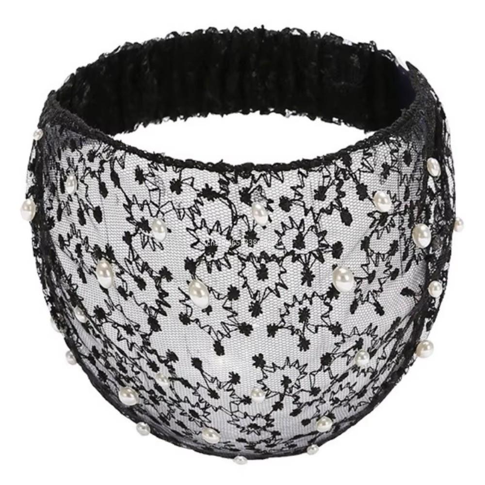Portable Lace Headband Wide Side Hollow Mesh Hair Hoop Elastic Flower Hairbands Girls