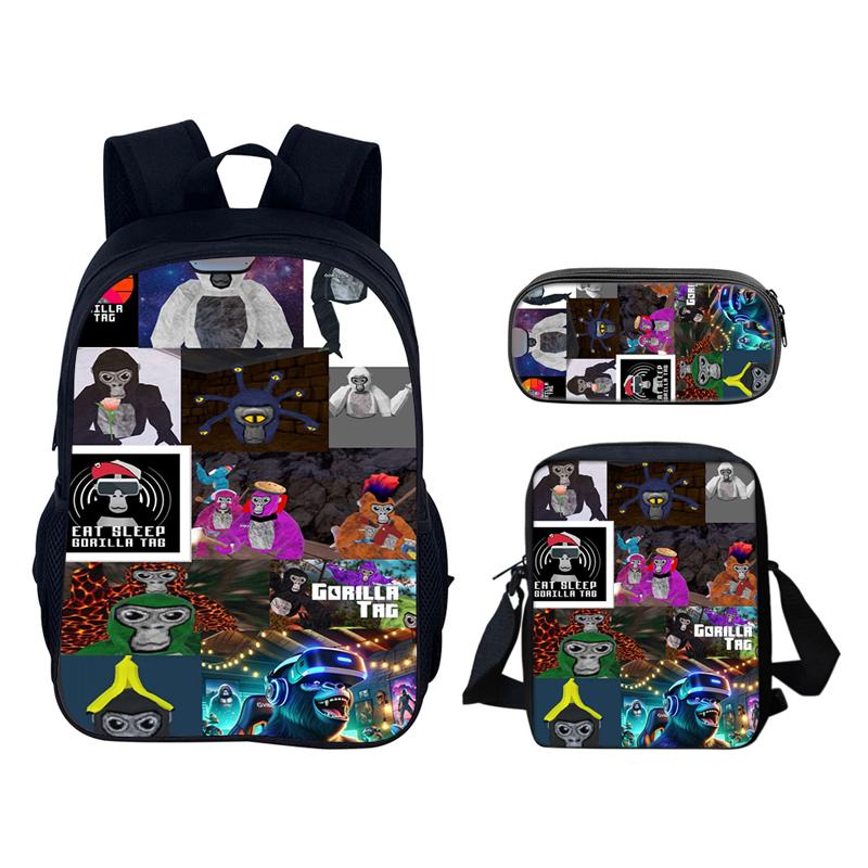 Gorilla Tag 3D Printed 3pcs/Set School Bags Laptop Daypack Backpack Inclined shoulder bag Pencil Case For Boys Girls Best Gift