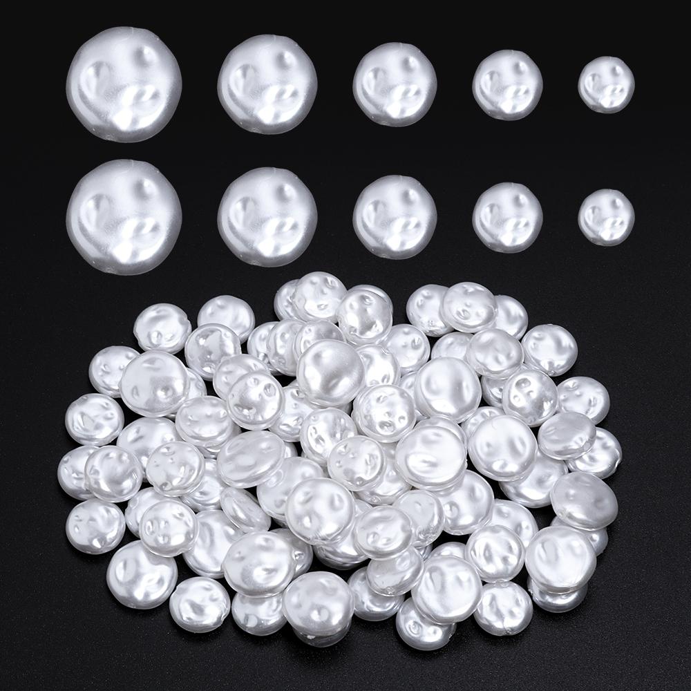 10 12 14 16 18mm ABS Imitation Pearl White Flat Round Beads For Jewelry Bracelet Making Charm Loose Spacer Beads DIY Accessories