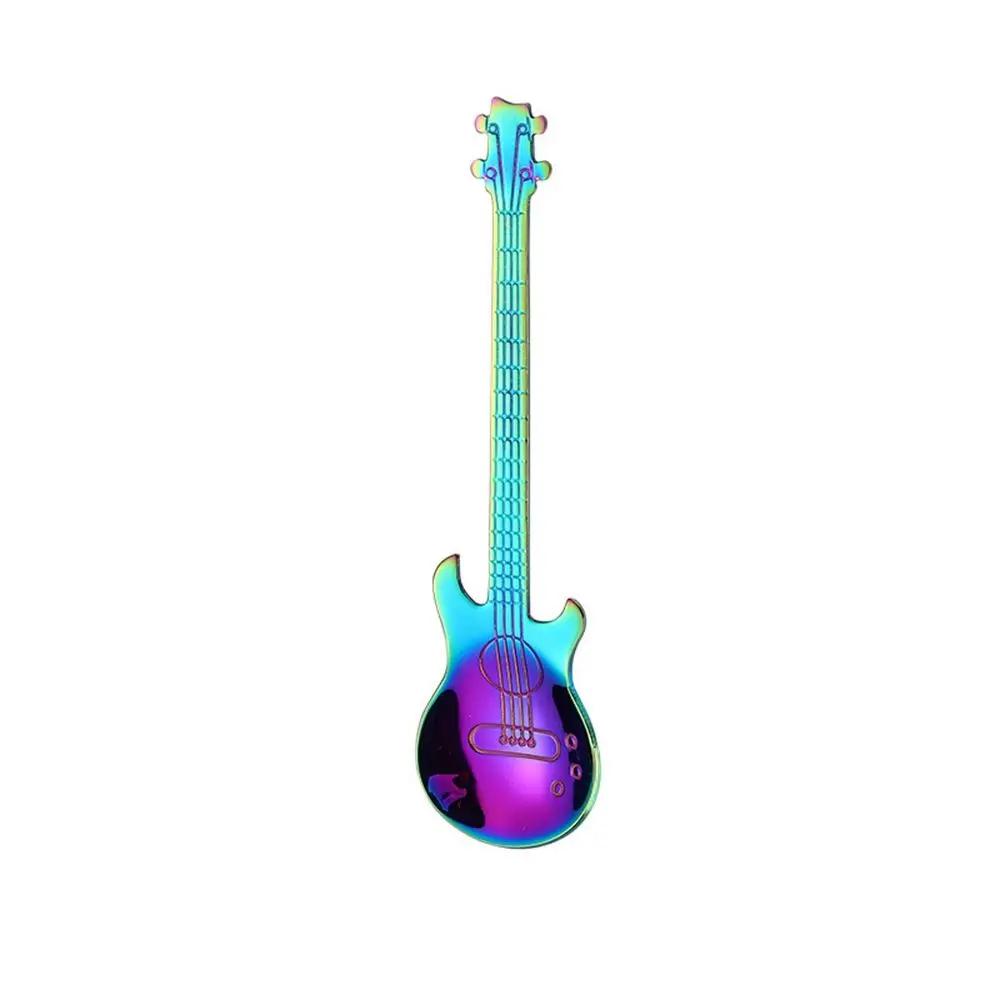 Musical Cutlery Guitar Shaped Coffee Spoon Metallic Stainless Steel Stirring Teaspoon Creative Dessert Ice Cream Scoop  Tools