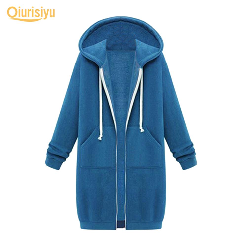 Autumn and Winter Women‘s European and American Hooded Long-sleeved Mid-length Sweatshirt and Fleece Long Coat