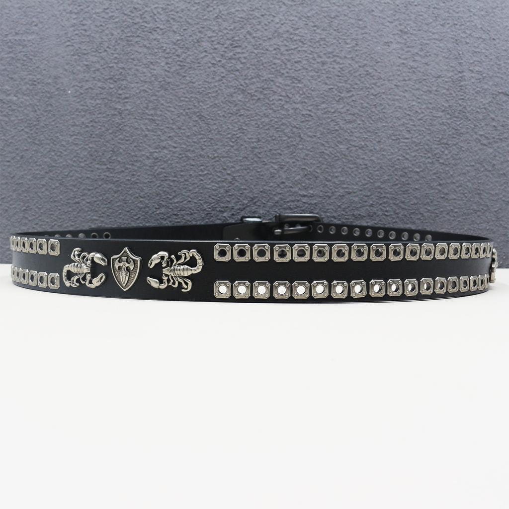 Genuine Leather Double-needle Scorpion Accessories Personalized Hollow Rivet Cowhide Belt Western American Rivet Belt