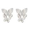 Women's Double Layers Butterfly Long Tassels Rhinestone Hook Linear Earrings