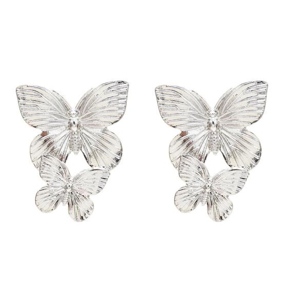 Women's Double Layers Butterfly Long Tassels Rhinestone Hook Linear Earrings