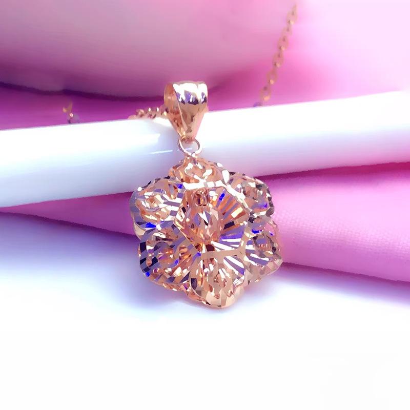 Purple Gold 3D Three-Dimensional Flower Pendant, Shining Foreign Gas Plated Rose Gold Smart Hollow Collarbone Chain