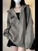 Women's Oversized Retro Streetwear Zip-Up Hoodie - Thin, Loose Fit for Autumn/Spring