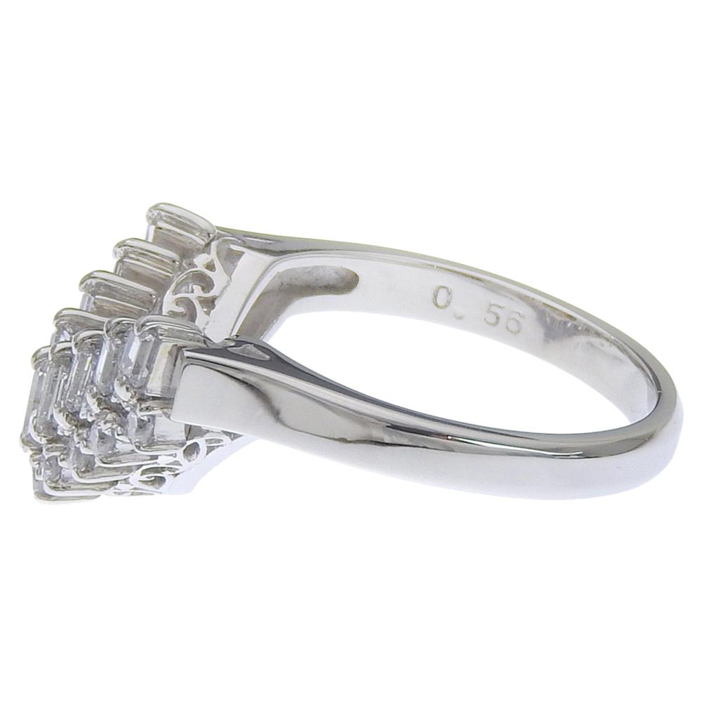 V character Ring Pt900Platinum/diamond #5.1(US Size) V character 6.5g Women Used