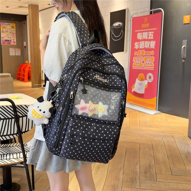 Star Print School Backpack with Front Mesh Pocket Top Handle Adjustable Straps Casual Daypack for Teen Girls