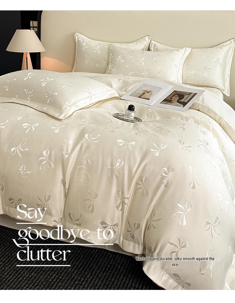 Set de lenjerie de pat de lux de vară Jacquard Tencel spălat și mătase Lyocell - Husă de plapumă mătăsoasă nude (3 bucăți)