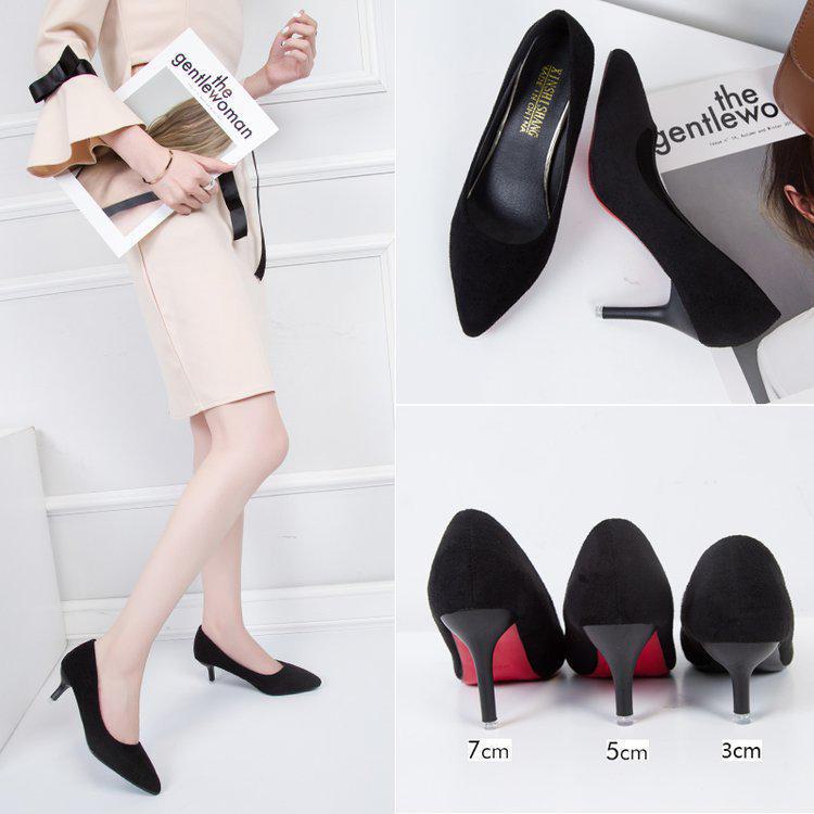 

«Женские туфли на каблуках-шпильках с большой шпилькой, весна-осень 2020 г. — корейский стиль» 7 cm; 34 чёрный