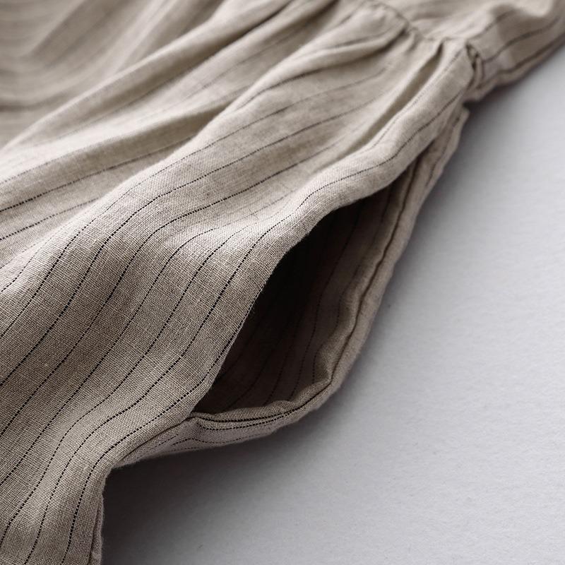 Plain Striped Loose Plus Size Women's New Pressed Pleated Literary Vest Dress