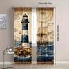 2Pcs- Nautical Style Lighthouse Pattern Printed Curtains, Window Decorations, Home Decorations, Room Decorations