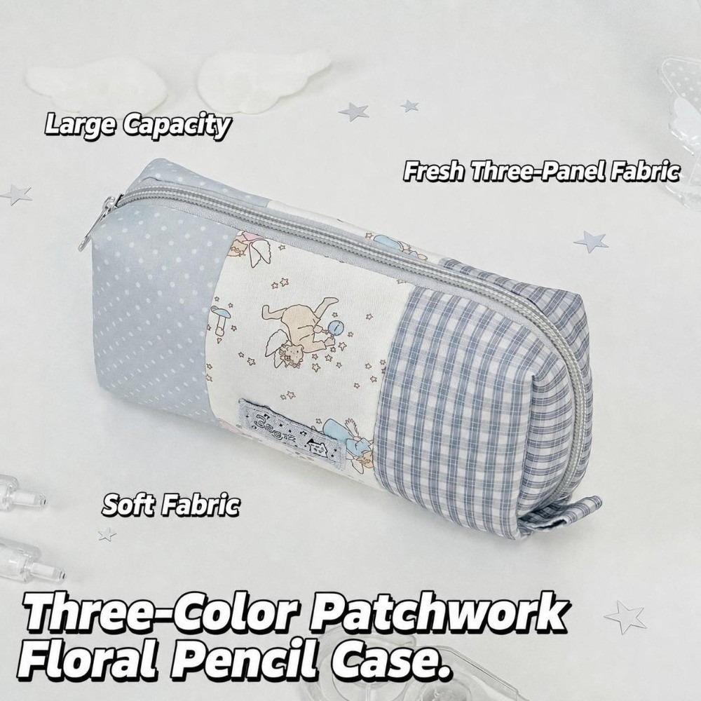 Floral Plaid Splicing Pen Bag Large Capacity Stationery Pouch Portable Pencil Case School Supplies