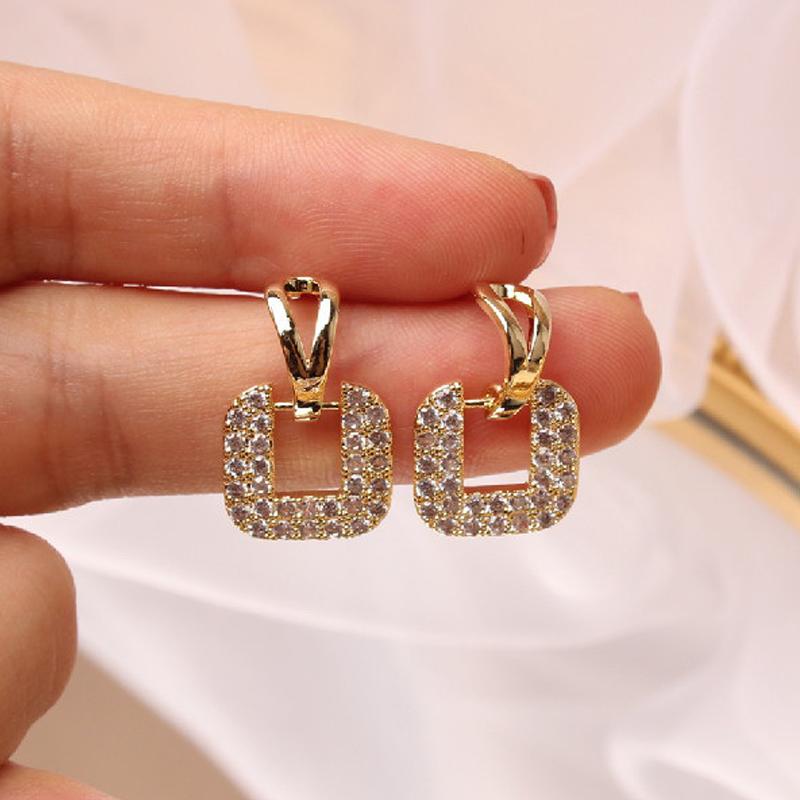 AAA Zircon Geometric Stud Earrings Shiny Rhinestone Jewelry for Women Wedding Party