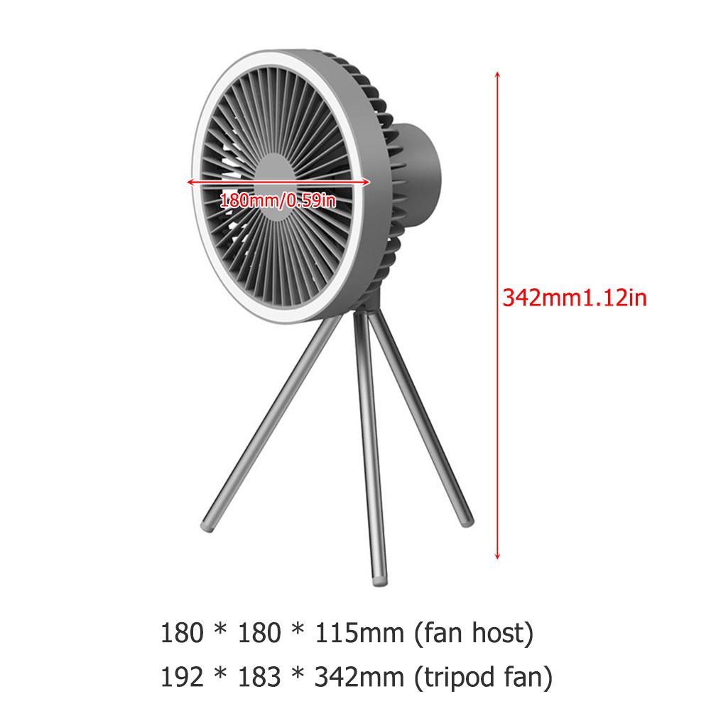 10000 mAh 4000 mAh Campingventilator, wiederaufladbarer tragbarer Desktop-Umwälzventilator, kabelloser elektrischer Deckenventilator mit Power Bank, LED-Beleuchtung