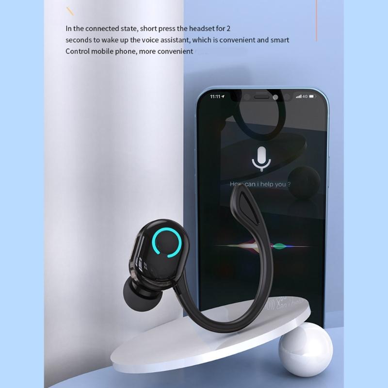 Wireless Earbuds with Earhooks Bluetooth-compatible Single Earphone Business Headphone Over Ear Buds Long Battery Life