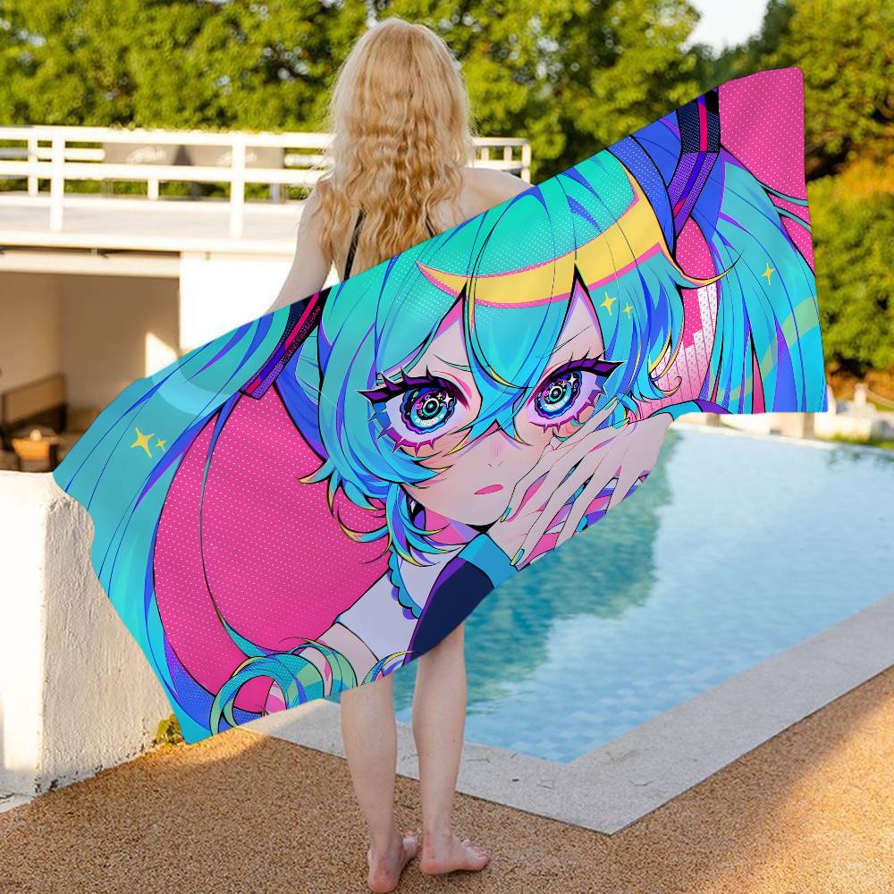 H-HatsuneS M-Miku Big Microfiber Beach Towels Quick Dry Towel Sand Beach Towels Pool Towel for Travel Swim Pool Yoga
