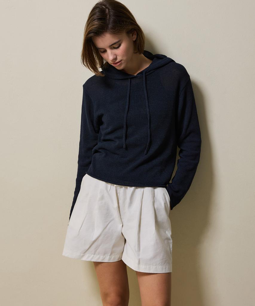SHINE ON YOU Airy Linen Blend Slim Hoodie Knit_Deep Navy