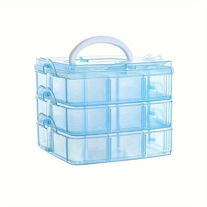 

3-layer Plastic Stationery Storage Box with Adjustable Compartments - Versatile for Stationery, Jewelry, Office, and Bedroom Use синій